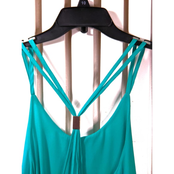 SuNianJinYi Halter Top Dress Aqua Blue Open Back Drop-Tail  Layered Fabric Large - Picture 7 of 12